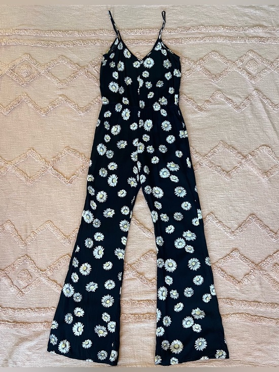 Volcom Pants - Volcom Boho Daisy Print Wide Leg Jumpsuit Size M 12 Black 100% Viscose